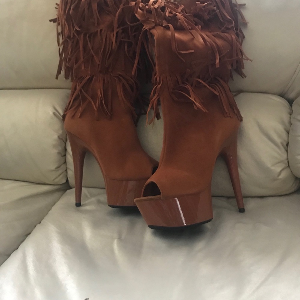 Highest Heel Rust 6” Platform Peeptoe Boots